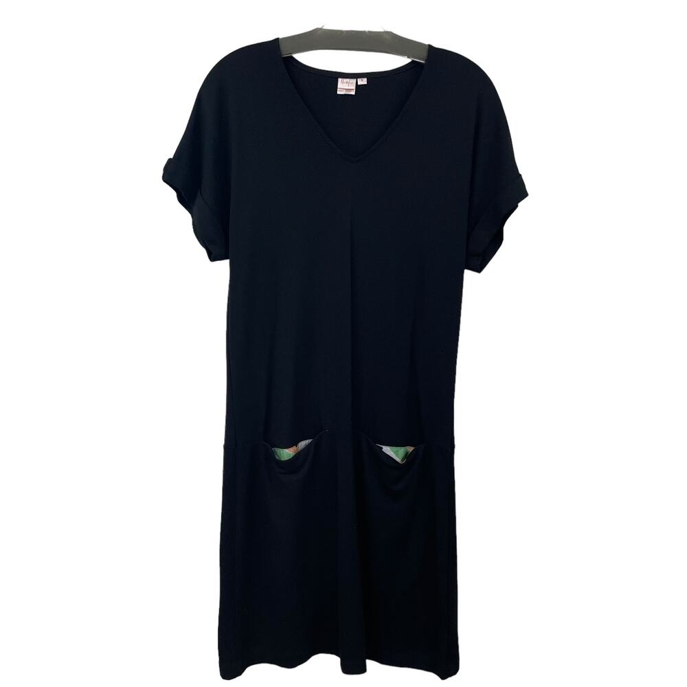 Persifor Double Front Pocket Short Sleeve Black T-Shirt Dress Womens Small